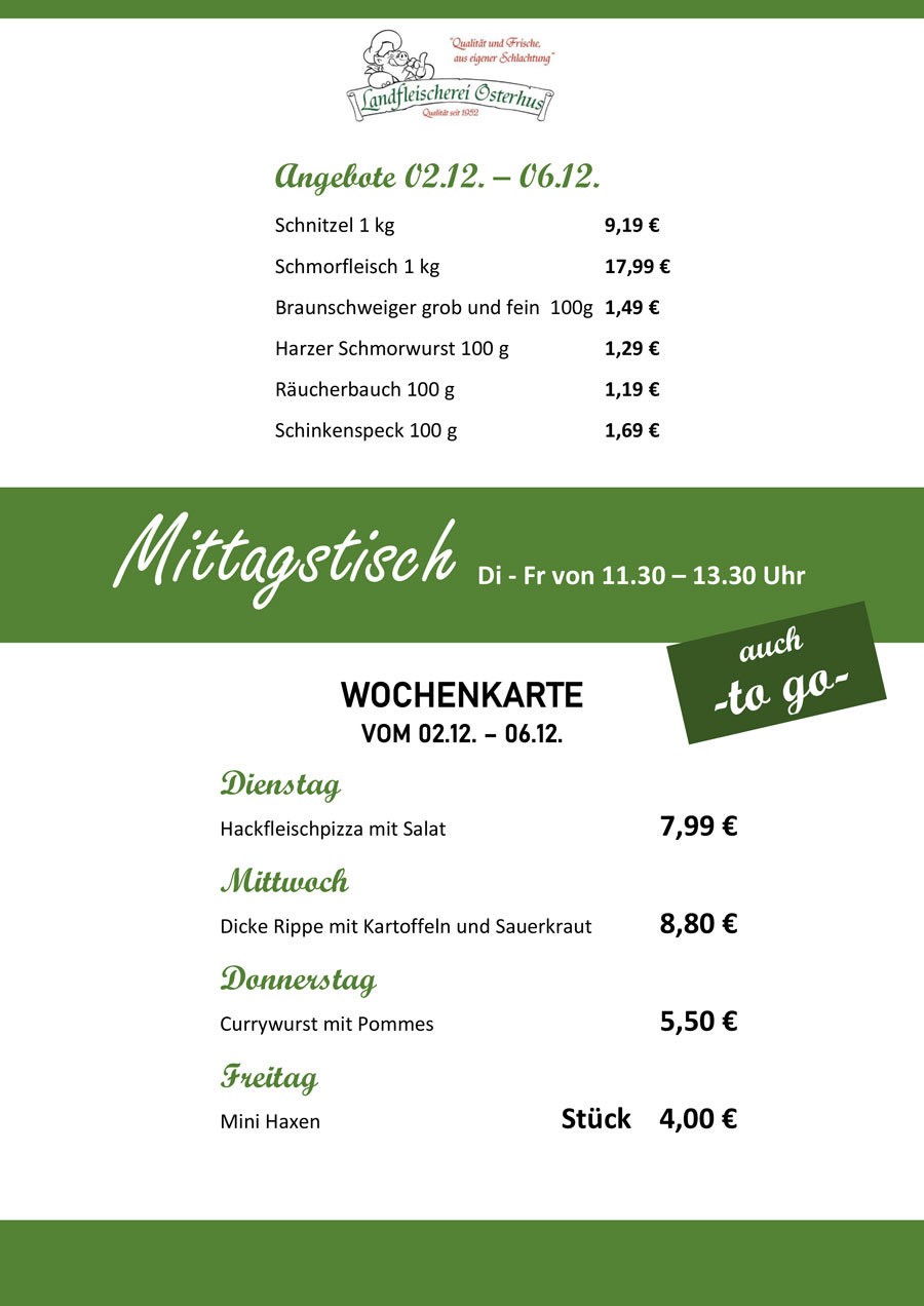 Landfleischerei Osterhus GmbH - Angebote & Mittagstisch