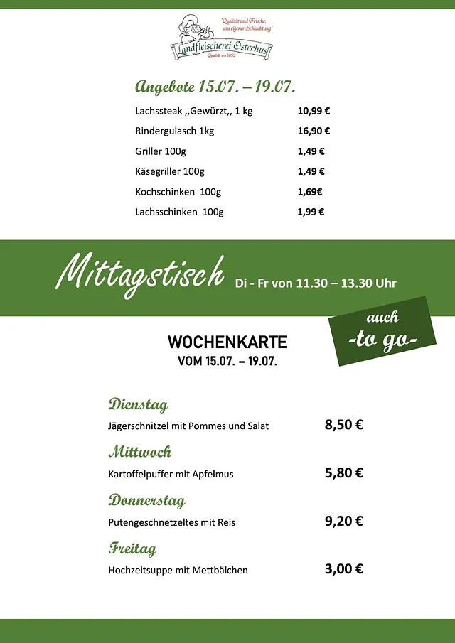 Landfleischerei Osterhus GmbH - Angebote & Mittagstisch
